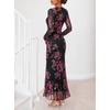 MEROKEETY Womens Fall Wedding Guest Floral Long Sleeve Bodycon Maxi Dress | 2026, Formal, V Neck, Ruffle Trim, Cocktail Party, Rehearsal Dinner, Bridal Shower, Baby Shower, Engagement, Long Dresses(Black)