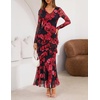 MEROKEETY Womens Fall Wedding Guest Floral Long Sleeve Bodycon Maxi Dress | 2026, Formal, V Neck, Ruffle Trim, Cocktail Party, Rehearsal Dinner, Bridal Shower, Baby Shower, Engagement, Long Dresses(Red)