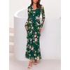 MEROKEETY Womens Fall Wedding Guest Floral Long Sleeve Bodycon Maxi Dress | 2026, Formal, V Neck, Ruffle Trim, Cocktail Party, Rehearsal Dinner, Bridal Shower, Baby Shower, Engagement, Long Dresses(Green)