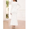 MEROKEETY Womens Fall Wedding Guest Long Sleeve Floral Mesh Maxi Dress 2026 | Formal, Square Neck, Bodycon, Fitted, Ruched, Flocked Fabric, Church, Baby Shower, Bridal Shower, Cocktail Party, Long Dress(White)