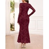 MEROKEETY Womens Fall Wedding Guest Long Sleeve Floral Mesh Maxi Dress 2026 | Formal, Square Neck, Bodycon, Fitted, Ruched, Flocked Fabric, Church, Baby Shower, Bridal Shower, Cocktail Party, Long Dress(Wine)