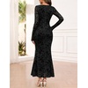 MEROKEETY Womens Fall Wedding Guest Long Sleeve Floral Mesh Maxi Dress 2026 | Formal, Square Neck, Bodycon, Fitted, Ruched, Flocked Fabric, Church, Baby Shower, Bridal Shower, Cocktail Party, Long Dress(Black)