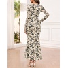 MEROKEETY Womens Fall Wedding Guest Long Sleeve Floral Mesh Maxi Dress 2026 | Formal, Square Neck, Bodycon, Fitted, Ruched, Flocked Fabric, Church, Baby Shower, Bridal Shower, Cocktail Party, Long Dress(Apricot)