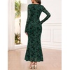 MEROKEETY Womens Fall Wedding Guest Long Sleeve Floral Mesh Maxi Dress 2026 | Formal, Square Neck, Bodycon, Fitted, Ruched, Flocked Fabric, Church, Baby Shower, Bridal Shower, Cocktail Party, Long Dress(Darkgreen)