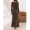 MEROKEETY Women’s Fall Wedding Guest Long Sleeve Sparkly Bodycon Maxi Dress | Long Sleeve, Ruched, Square Neck, Fitted, Mermaid Hem, Glitter, Cocktail Party, Elegant, Evening Gown, Prom, Long Dresses(Coffee)