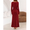 MEROKEETY Women’s Fall Wedding Guest Long Sleeve Sparkly Bodycon Maxi Dress | Long Sleeve, Ruched, Square Neck, Fitted, Mermaid Hem, Glitter, Cocktail Party, Elegant, Evening Gown, Prom, Long Dresses(Wine)