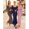 MEROKEETY Women’s Fall Wedding Guest Long Sleeve Sparkly Bodycon Maxi Dress | Long Sleeve, Ruched, Square Neck, Fitted, Mermaid Hem, Glitter, Cocktail Party, Elegant, Evening Gown, Prom, Long Dresses(Navy)