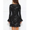 MEROKEETY Women’s Floral Mesh Weeding Guest Cocktail Mini Dress | Ruffled Long Sleeve, Bodycon, Boat Neck, Fit and Flare, Wedding Guests, Night Out, Date, Club, Elengant Sexy, Fall Dress 2026(Black)