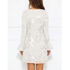 MEROKEETY Women’s Floral Mesh Weeding Guest Cocktail Mini Dress | Ruffled Long Sleeve, Bodycon, Boat Neck, Fit and Flare, Wedding Guests, Night Out, Date, Club, Elengant Sexy, Fall Dress 2026(White)
