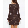 MEROKEETY Women’s Floral Mesh Weeding Guest Cocktail Mini Dress | Ruffled Long Sleeve, Bodycon, Boat Neck, Fit and Flare, Wedding Guests, Night Out, Date, Club, Elengant Sexy, Fall Dress 2026(Coffee)