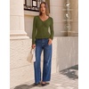 MEROKEETY Women’s Lace Trim V Neck Cute Tops Long Sleeve Henley Shirt | Ribbed Knit Shirts, Slim Fitted, Button Down, Going Out Y2k Tops, Ruched Casual Outfits, Fall Fashion Layering Clothing(Army Green)