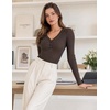 MEROKEETY Women’s Lace Trim V Neck Cute Tops Long Sleeve Henley Shirt | Ribbed Knit Shirts, Slim Fitted, Button Down, Going Out Y2k Tops, Ruched Casual Outfits, Fall Fashion Layering Clothing(Coffee)