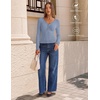 MEROKEETY Women’s Lace Trim V Neck Cute Tops Long Sleeve Henley Shirt | Ribbed Knit Shirts, Slim Fitted, Button Down, Going Out Y2k Tops, Ruched Casual Outfits, Fall Fashion Layering Clothing(Dusty Blue)
