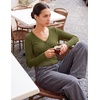 MEROKEETY Women’s Lace Trim V Neck Cute Tops Long Sleeve Henley Shirt | Ribbed Knit Shirts, Slim Fitted, Button Down, Going Out Y2k Tops, Ruched Casual Outfits, Fall Fashion Layering Clothing(Army Green)