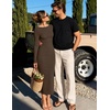 MEROKEETY Women’s Long Sleeve Bodycon Fall Wedding Guest Elegant Maxi Dress | Classic Boat Neck, Slim Fit, Double Lined, 2026 Trendy Fashion, Modest Minimalist Design, Formal Cocktail Party Long Dresses(Coffee)