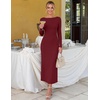 MEROKEETY Women’s Long Sleeve Bodycon Fall Wedding Guest Elegant Maxi Dress | Classic Boat Neck, Slim Fit, Double Lined, 2026 Trendy Fashion, Modest Minimalist Design, Formal Cocktail Party Long Dresses(Wine)