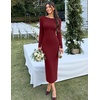 MEROKEETY Women’s Long Sleeve Bodycon Fall Wedding Guest Elegant Maxi Dress | Classic Boat Neck, Slim Fit, Double Lined, 2026 Trendy Fashion, Modest Minimalist Design, Formal Cocktail Party Long Dresses(Wine)