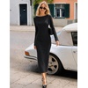 MEROKEETY Women’s Long Sleeve Bodycon Fall Wedding Guest Elegant Maxi Dress | Classic Boat Neck, Slim Fit, Double Lined, 2026 Trendy Fashion, Modest Minimalist Design, Formal Cocktail Party Long Dresses(Black)