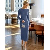 MEROKEETY Women’s Long Sleeve Bodycon Fall Wedding Guest Elegant Maxi Dress | Classic Boat Neck, Slim Fit, Double Lined, 2026 Trendy Fashion, Modest Minimalist Design, Formal Cocktail Party Long Dresses(Dustyblue)