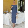 MEROKEETY Women’s Long Sleeve Bodycon Fall Wedding Guest Elegant Maxi Dress | Classic Boat Neck, Slim Fit, Double Lined, 2026 Trendy Fashion, Modest Minimalist Design, Formal Cocktail Party Long Dresses(Dustyblue)