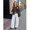 MEROKEETY Women’s Long Sleeve Button Down Cardigan Sweater 2026 Fall Trendy Open Front Crew Neck Soft Knitted Sweaters Coat(Coffee)