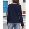 MEROKEETY Women’s Long Sleeve Button Down Cardigan Sweater 2026 Fall Trendy Open Front Crew Neck Soft Knitted Sweaters Coat(Navy)