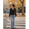 MEROKEETY Women’s Long Sleeve Button Down Shirts 2026 Fall Collared Ruched V Neck Business Casual Tops Ruffle Knit Blouses(Black)