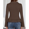 MEROKEETY Women’s Long Sleeve Button Down Shirts 2026 Fall Collared Ruched V Neck Business Casual Tops Ruffle Knit Blouses(Brown)