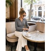 MEROKEETY Women’s Long Sleeve Button Down Shirts 2026 Fall Collared Ruched V Neck Business Casual Tops Ruffle Knit Blouses(Gray)