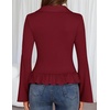 MEROKEETY Women’s Long Sleeve Button Down Shirts 2026 Fall Collared Ruched V Neck Business Casual Tops Ruffle Knit Blouses(Wine)