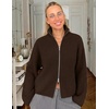 MEROKEETY Womens Long Sleeve Chunky Knit Mock Neck Cardigan Sweaters 2026 | Zip Up Ribbed Tops, Open Front Jackets Coats, Drop Shoulder Outerwear, Trendy Outfits, Fall Fashion, Warm Winter Clothing(Coffee)