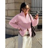 MEROKEETY Womens Long Sleeve Chunky Knit Mock Neck Cardigan Sweaters 2026 | Zip Up Ribbed Tops, Open Front Jackets Coats, Drop Shoulder Outerwear, Trendy Outfits, Fall Fashion, Warm Winter Clothing(Pink)