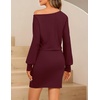 MEROKEETY Women’s Off Shoulder Fall Long Sleeve Cocktail Party Mini Dresses | Bodycon, Dolman Sleeve, Asymmetrical, Ruched Waist, High Waist, Slim Fit, Date Night, Cocktail Party, Y2K, Club Short Dress(Burgundy)