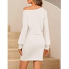 MEROKEETY Women’s Off Shoulder Fall Long Sleeve Cocktail Party Mini Dresses | Bodycon, Dolman Sleeve, Asymmetrical, Ruched Waist, High Waist, Slim Fit, Date Night, Cocktail Party, Y2K, Club Short Dress(White)