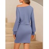 MEROKEETY Women’s Off Shoulder Fall Long Sleeve Cocktail Party Mini Dresses | Bodycon, Dolman Sleeve, Asymmetrical, Ruched Waist, High Waist, Slim Fit, Date Night, Cocktail Party, Y2K, Club Short Dress(Blue)