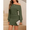 MEROKEETY Women’s Off Shoulder Fall Long Sleeve Cocktail Party Mini Dresses | Bodycon, Dolman Sleeve, Asymmetrical, Ruched Waist, High Waist, Slim Fit, Date Night, Cocktail Party, Y2K, Club Short Dress(Army Green)