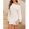 MEROKEETY Women’s Off Shoulder Fall Long Sleeve Cocktail Party Mini Dresses | Bodycon, Dolman Sleeve, Asymmetrical, Ruched Waist, High Waist, Slim Fit, Date Night, Cocktail Party, Y2K, Club Short Dress(White)