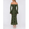 MEROKEETY Women’s Off The Shoulder Bodycon Fall Wedding Guest Maxi Dress | Bell Long Sleeve, Floral Mesh, Fully Lined, Ruched Bust, 2026 Winter, Elegant Sexy Trendy, Formal Cocktail Date night Dresses(Army)
