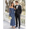 MEROKEETY Women’s Off The Shoulder Bodycon Fall Wedding Guest Maxi Dress | Bell Long Sleeve, Floral Mesh, Fully Lined, Ruched Bust, 2026 Winter, Elegant Sexy Trendy, Formal Cocktail Date night Dresses(Dusty Blue)