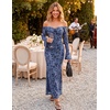 MEROKEETY Women’s Off The Shoulder Bodycon Fall Wedding Guest Maxi Dress | Bell Long Sleeve, Floral Mesh, Fully Lined, Ruched Bust, 2026 Winter, Elegant Sexy Trendy, Formal Cocktail Date night Dresses(Dusty Blue)
