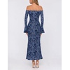MEROKEETY Women’s Off The Shoulder Bodycon Fall Wedding Guest Maxi Dress | Bell Long Sleeve, Floral Mesh, Fully Lined, Ruched Bust, 2026 Winter, Elegant Sexy Trendy, Formal Cocktail Date night Dresses(Dusty Blue)