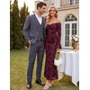 MEROKEETY Women’s Off The Shoulder Bodycon Fall Wedding Guest Maxi Dress | Bell Long Sleeve, Floral Mesh, Fully Lined, Ruched Bust, 2026 Winter, Elegant Sexy Trendy, Formal Cocktail Date night Dresses(Burgundy)