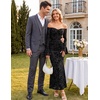 MEROKEETY Women’s Off The Shoulder Bodycon Fall Wedding Guest Maxi Dress | Bell Long Sleeve, Floral Mesh, Fully Lined, Ruched Bust, 2026 Winter, Elegant Sexy Trendy, Formal Cocktail Date night Dresses(Black)