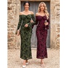 MEROKEETY Women’s Off The Shoulder Bodycon Fall Wedding Guest Maxi Dress | Bell Long Sleeve, Floral Mesh, Fully Lined, Ruched Bust, 2026 Winter, Elegant Sexy Trendy, Formal Cocktail Date night Dresses(Army)