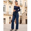 MEROKEETY Women’s Off The Shoulder Going Out Long Sleeve Tops | Asymmetrical Neck, Metal Rivets, Slim Fit, Cute Shirts, Fall Fashion, Y2k Clothes, Date Night, Streetwear, Trendy Outfits(Navy)