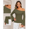 MEROKEETY Women’s Off The Shoulder Going Out Long Sleeve Tops | Asymmetrical Neck, Metal Rivets, Slim Fit, Cute Shirts, Fall Fashion, Y2k Clothes, Date Night, Streetwear, Trendy Outfits(Armygreen)