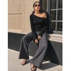 MEROKEETY Women’s Off The Shoulder Going Out Long Sleeve Tops | Asymmetrical Neck, Metal Rivets, Slim Fit, Cute Shirts, Fall Fashion, Y2k Clothes, Date Night, Streetwear, Trendy Outfits(Black)