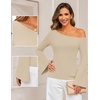 MEROKEETY Women’s Off The Shoulder Going Out Long Sleeve Tops | Asymmetrical Neck, Metal Rivets, Slim Fit, Cute Shirts, Fall Fashion, Y2k Clothes, Date Night, Streetwear, Trendy Outfits(Apricot)