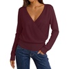 MEROKEETY 2026 Fall V Neck Wrap Sweaters for Women Knit Tops | Long Sleeve, Cozy Knit, Hidden Snap, Dressy Casual Pullover Shirts, Fashion Jumper, Fall Winter Clothing(Burgundy)