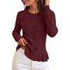MEROKEETY Womens Fall Button Up Cute Ruffle Hem Cardigan Sweaters Trendy | 2026, Long Sleeve, Crochet, Winter, Crewneck, Ribbed Details, Soft, Relaxed Fit, Casual Outfits, Knit Coats, Fashion Clothes(Wine)